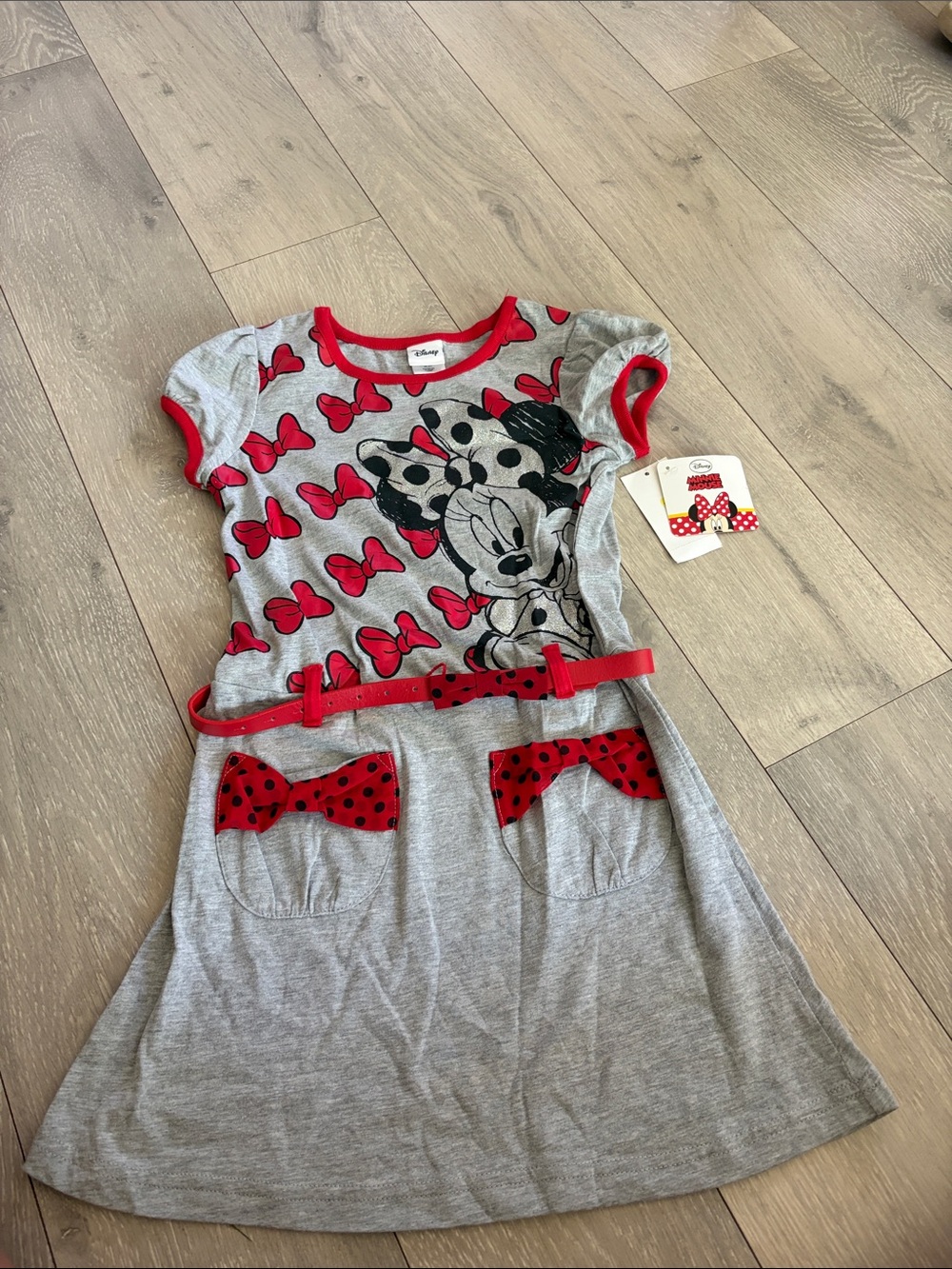 Disney Minnie Mouse Grey and Red Bow Accent Dress